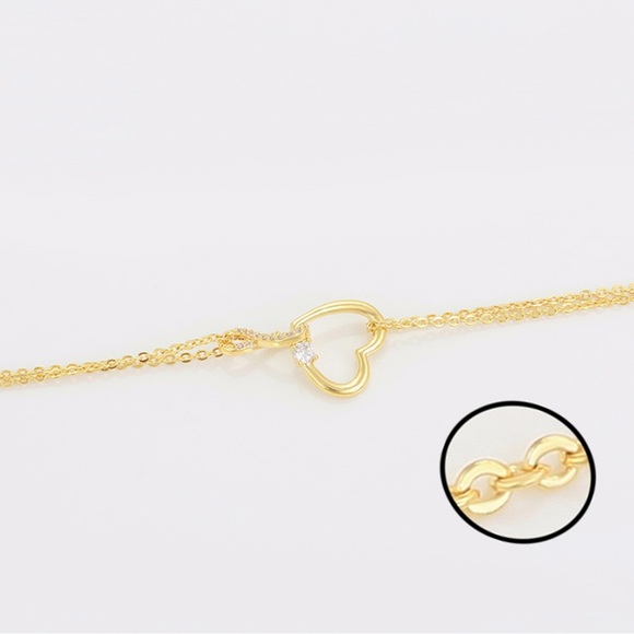 Heart Infinity Bracelet 14k Gold Plated Double Chain Luxury Jewelry - Picture 5 of 10